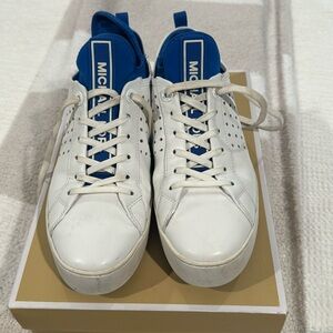 Michael Kors ace lace up lasered leather Grecian blue women’s sneakers